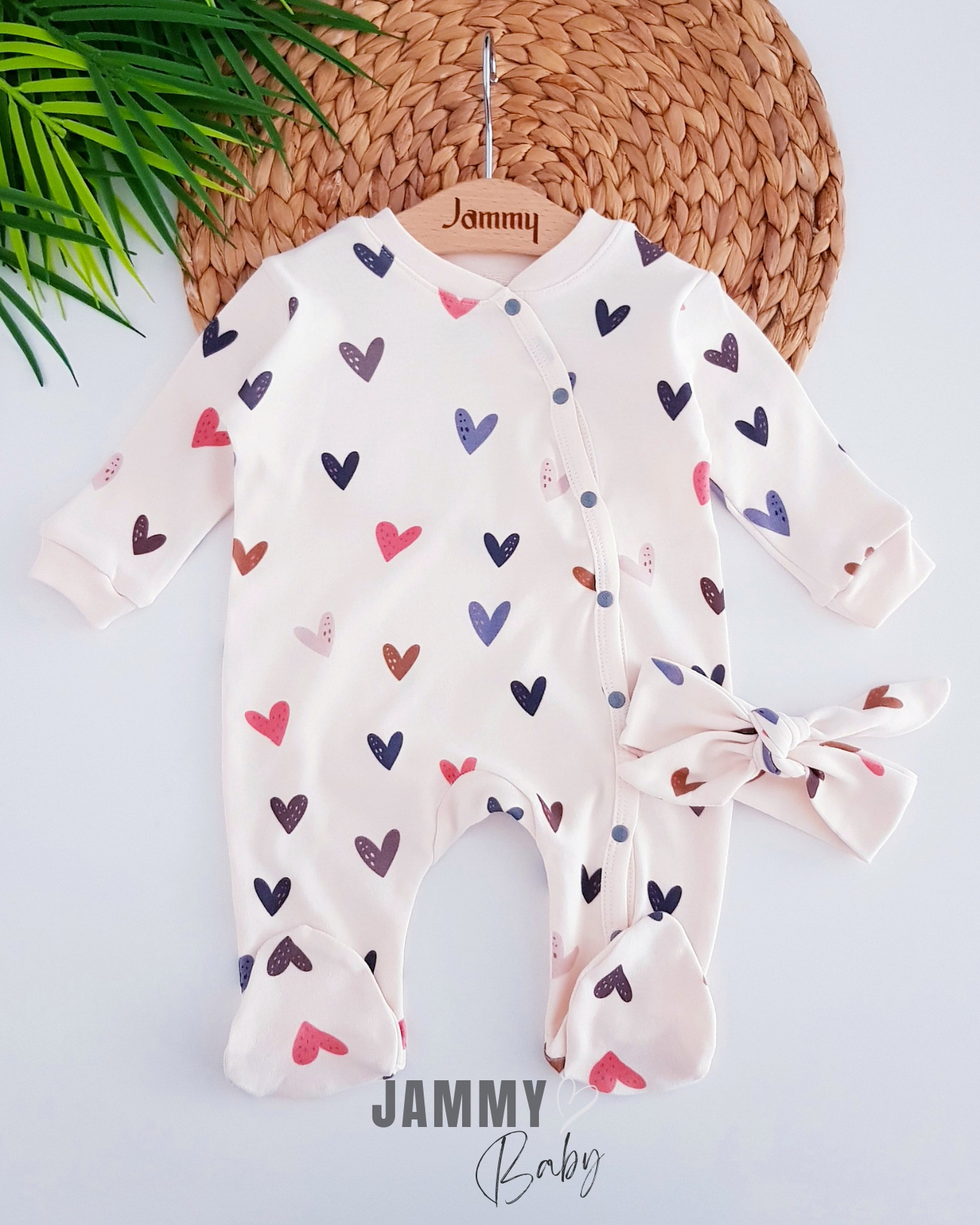 Küçük Kalpler Bandana Tulum Takımı-KREM
