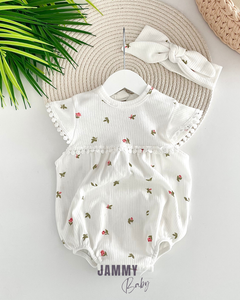 Sophia Dantel Rib Romper Takımı-BEYAZ