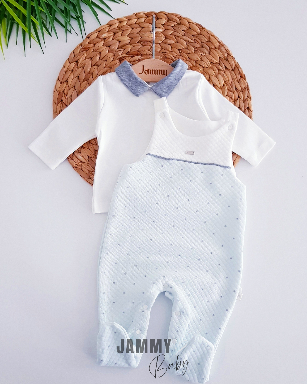 Stars Quilted Overalls & Body Set - MINT