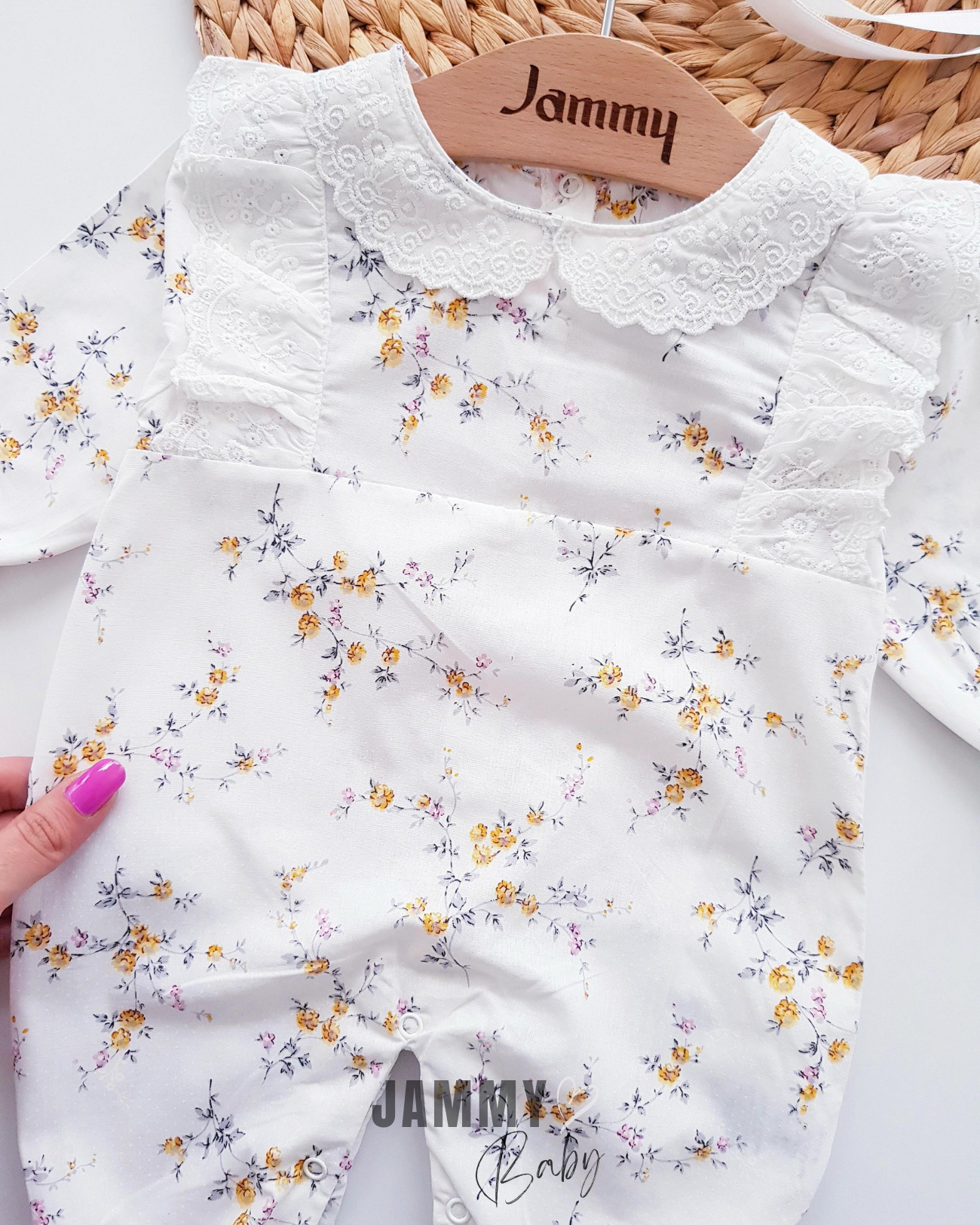 Tiny Roses Poplin Hat Jumpsuit Set-YELLOW