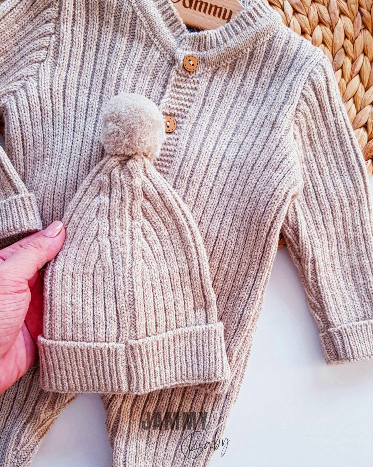Ensemble Bonnet Cardigan Tricot Unisexe-BEIGE