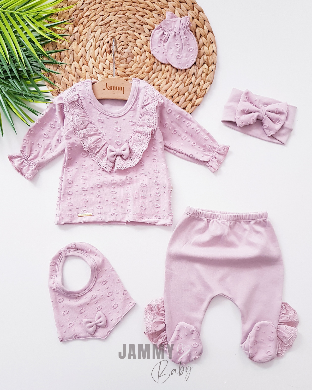Wendy Vintage Lace 5 Piece Newborn Set - DRIED ROSE