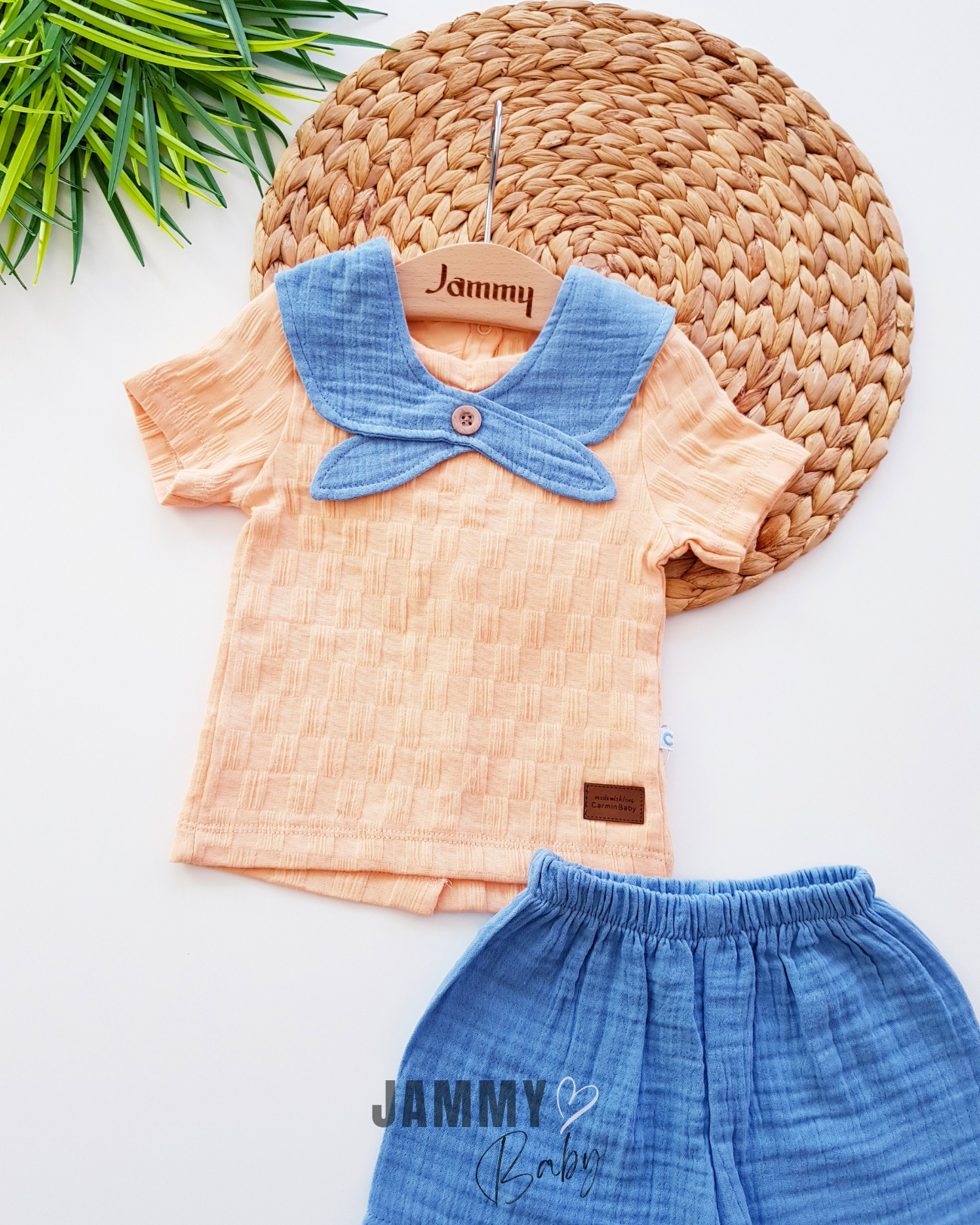 Kraag Gedetailleerde Mousseline Shorts Set-ORANJE