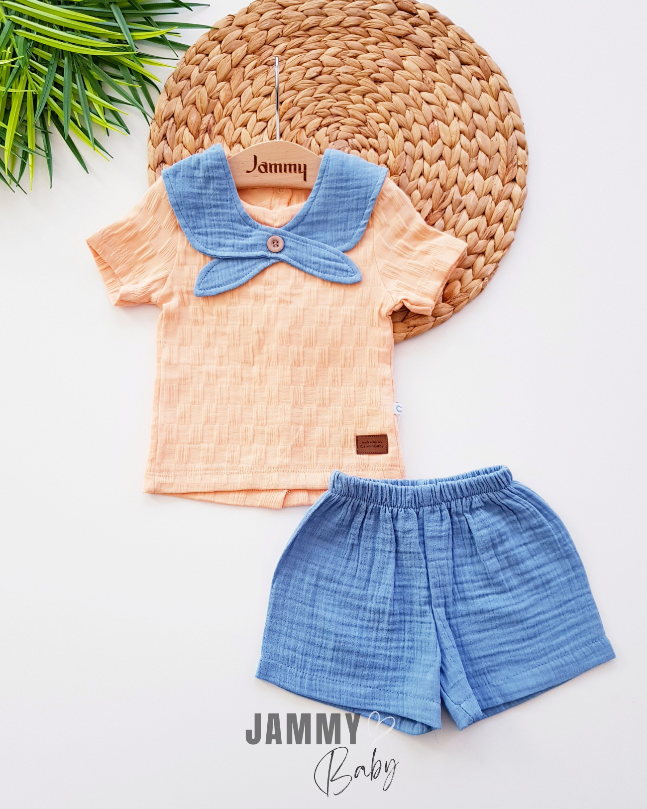 Kraag Gedetailleerde Mousseline Shorts Set-ORANJE